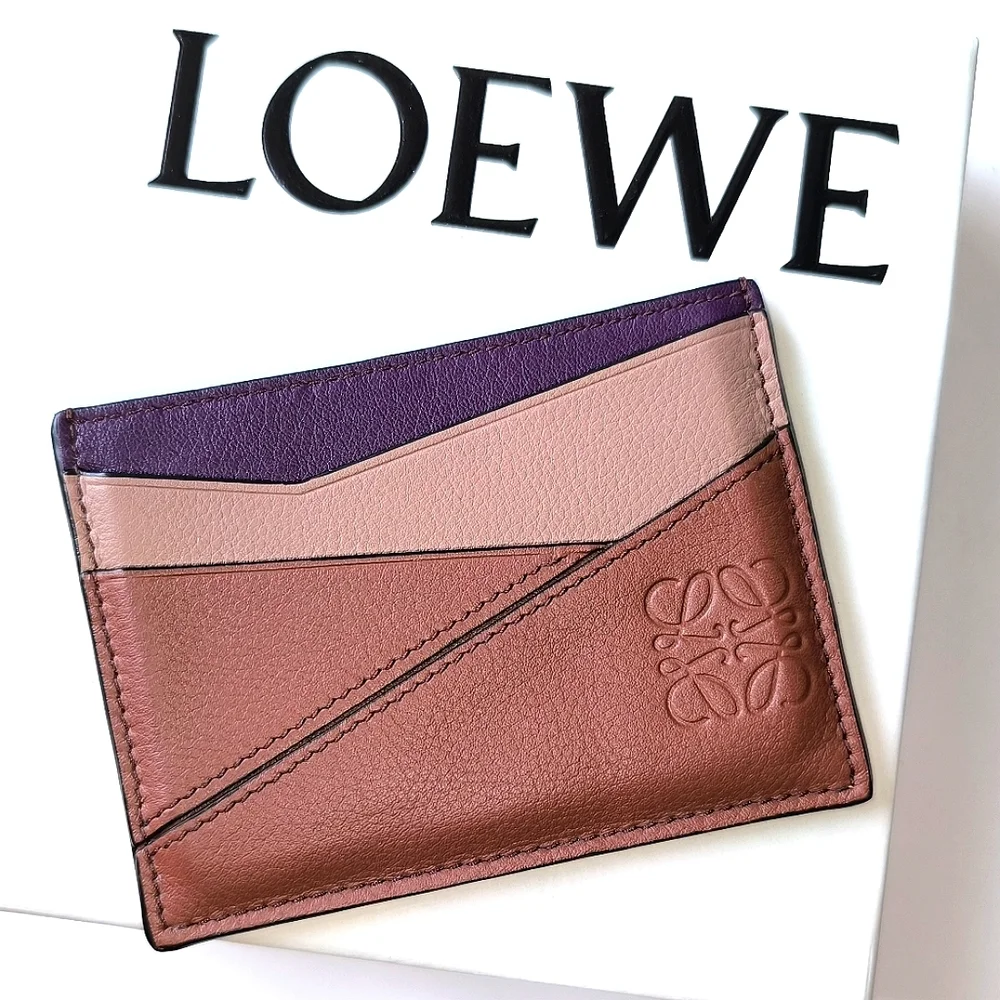 LOEWE Multicolor Purple Tan Pink Leather Cardholder
